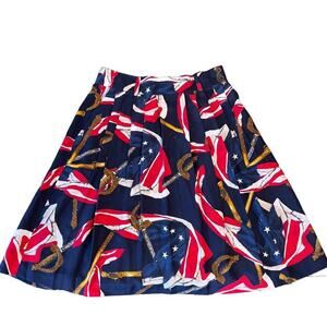 Jones New York 100% Silk Patriotic Flag A Line Skirt Pleated Petite 8 Pockets